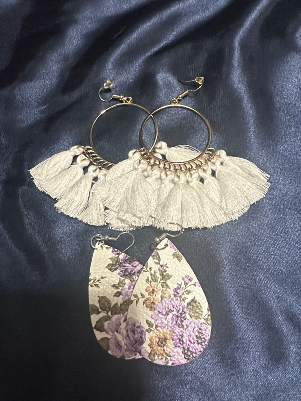 Boho Tassel Hoop Earrings in Cream - Unbranded